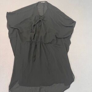 Express W Med Black Sheer Tunic Cover‎ Up Top Short Sleeve Tie Detail Cinch